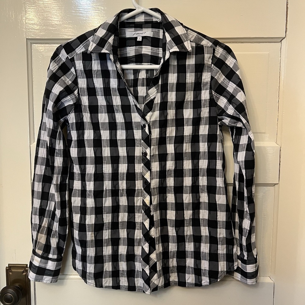 Foxcroft Button Up Down Shirt Women's Sz 6 Buffalo Check Shirt Top cotton blend